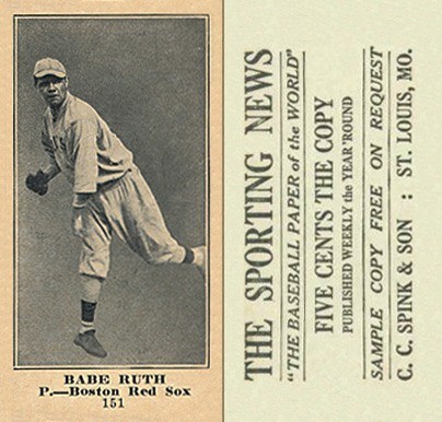 1916-m101-4-sporting-news-151-babe-ruth-rookie-card 1916 (M101-4) Sporting News #151 Babe Ruth rookie card