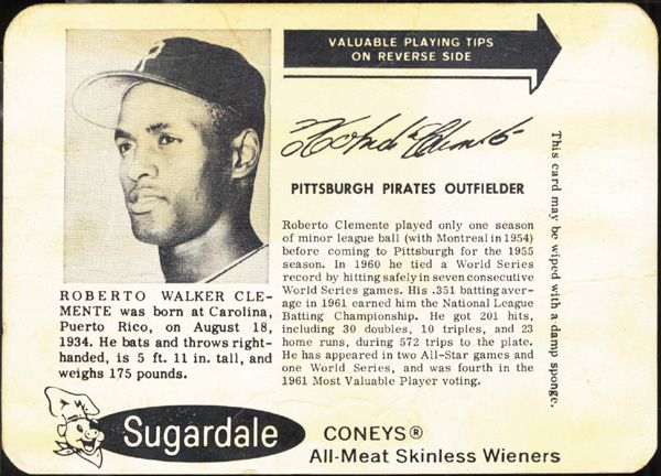 1962 Sugardale Wieners Roberto Clemente Baseball Card