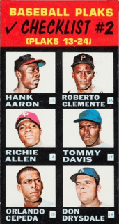 1968 Topps Plaks Checklist #2 Roberto Clemente Baseball Card
