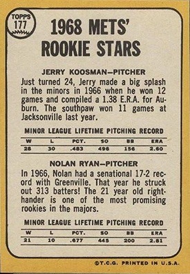 1968 Topps #177 Nolan Ryan Rookie Reverse Side 1968 Topps #177 Nolan Ryan Rookie Reverse Side