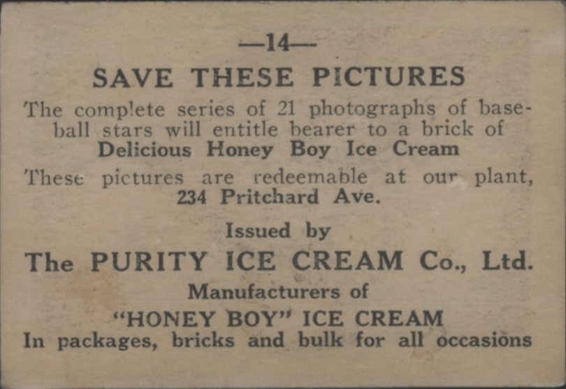 1927 Honey Boy Ice Cream Babe Ruth Baseball Card Back Side 1927 Honey Boy Ice Cream Babe Ruth Baseball Card Back Side