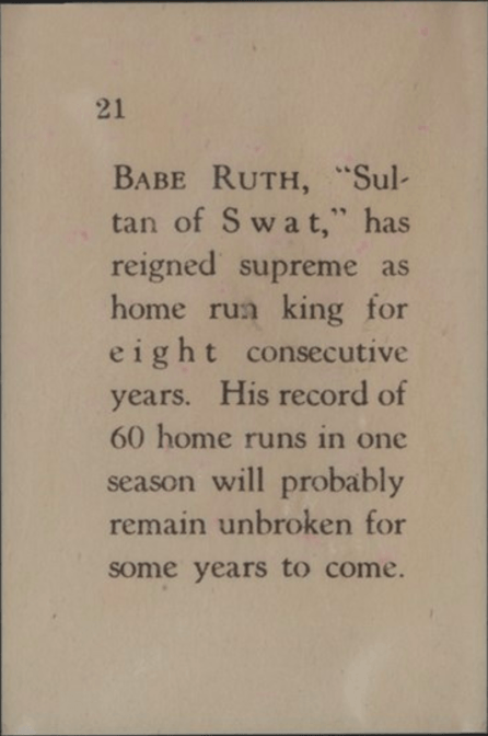 1929 Star Player Candy Babe Ruth Card Back Side 1929 Star Player Candy Babe Ruth Card Back Side