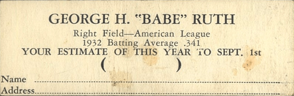 1933 Buttercream Babe Ruth Baseball Card Back Side With No Address 1933 Buttercream Babe Ruth Baseball Card Back Side With No Address
