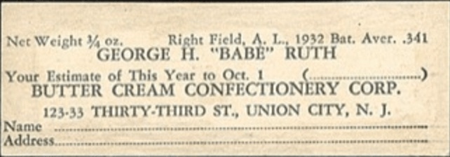 1933 Buttercream Babe Ruth Card Back Side 1933 Buttercream Babe Ruth Card Back Side