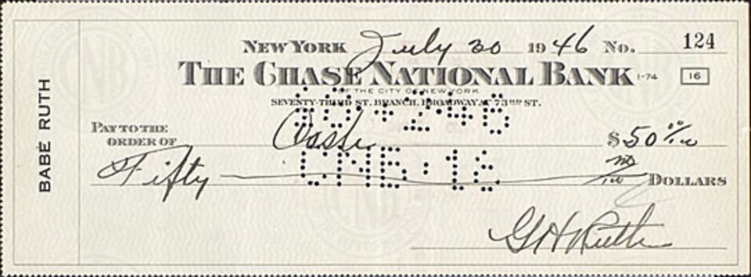 A Check With Babe Ruth's Signature On It A Check With Babe Ruth's Signature On It