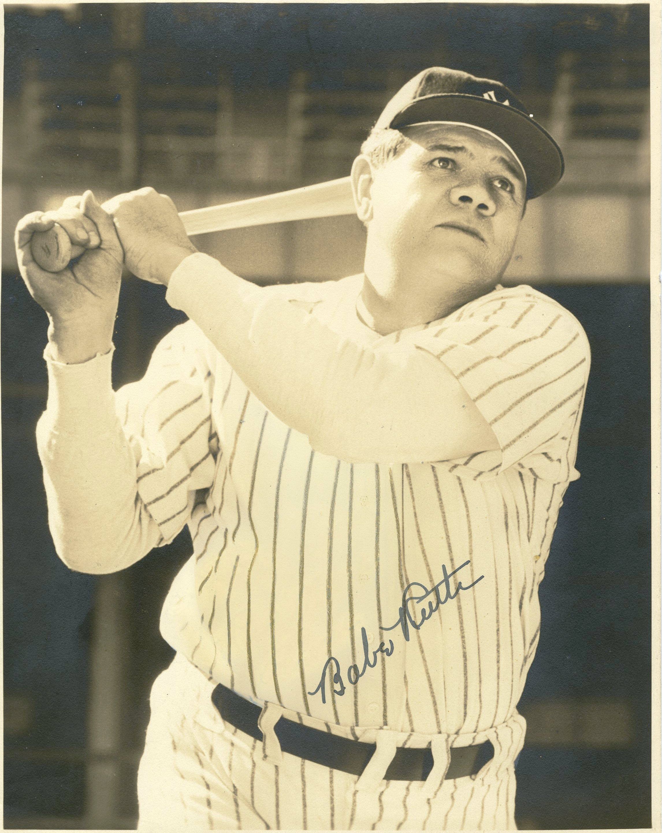 Autographed Picture of Babe Ruth Swinging the Bat in Yankees Uniform Autographed Picture of Babe Ruth Swinging the Bat in Yankees Uniform