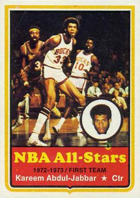 1973-topps-50-kareem-abdul-jabbar-basketball-card 1973 Topps #50 Kareem Abdul-Jabbar basketball card