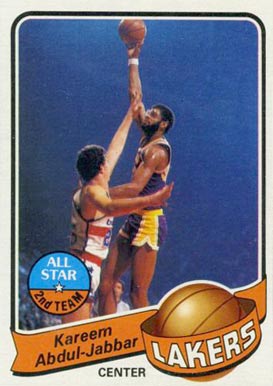 1979-topps-10-kareem-abdul-jabbar-basketball-card 1979 Topps #10 Kareem Abdul-Jabbar basketball card