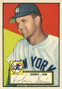 1952 Topps #49 Johnny Sain Baseball Card Wrong Back Error