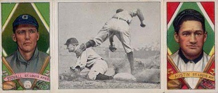 1912 Hassan Triple Folders Ty Cobb Baseball Card Steals Third With Austin and Stovall 1912 Hassan Triple Folders Ty Cobb Baseball Card Steals Third With Austin and Stovall