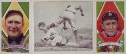 1912 Hassan Triple Folders Ty Cobb Baseball Card Steals Third With Jennings 1912 Hassan Triple Folders Ty Cobb Baseball Card Steals Third With Jennings