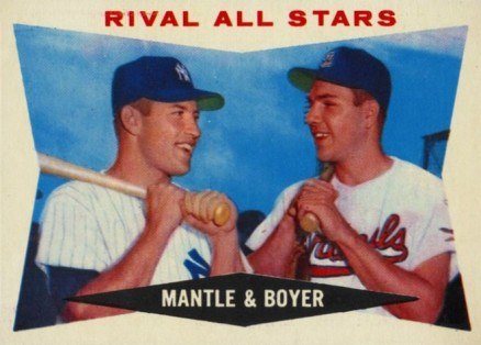 1960 Topps #160 Mantle and Boyer Rival All Stars Baseball Card