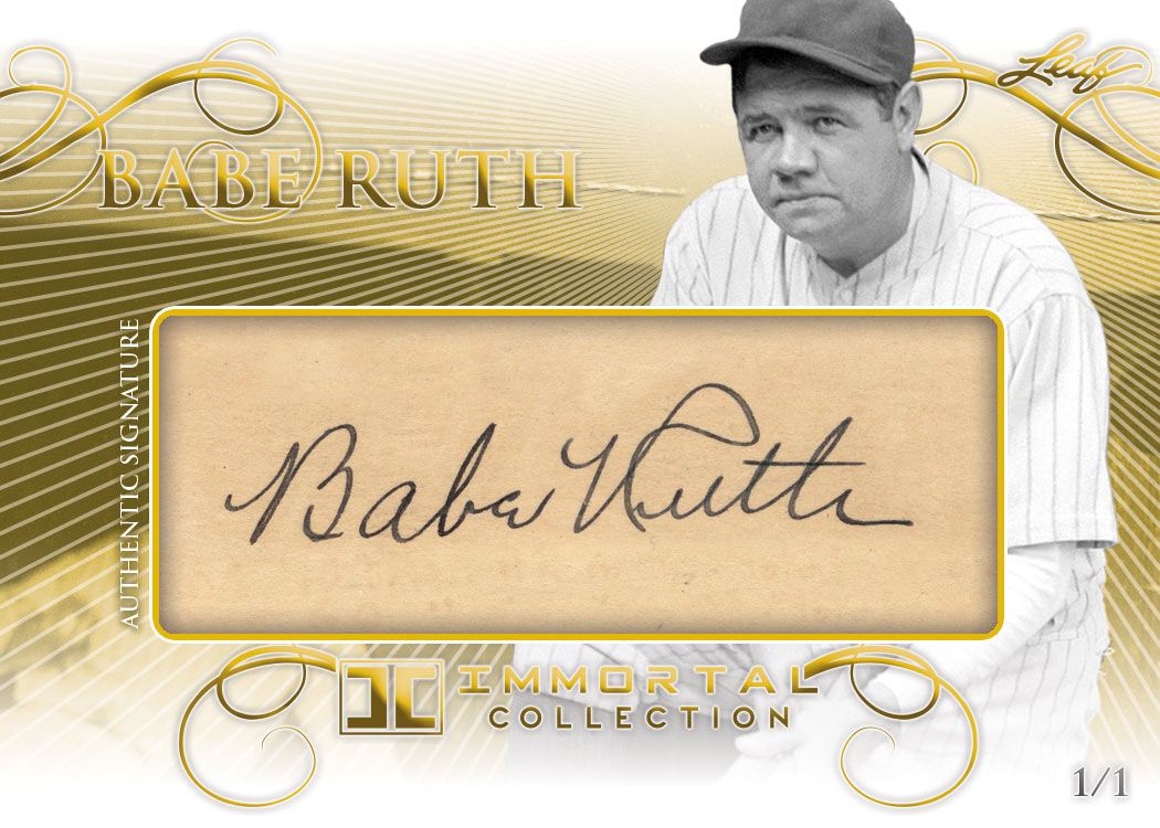 Autographed 2017 Leaf Babe Ruth Baseball Card One of One.