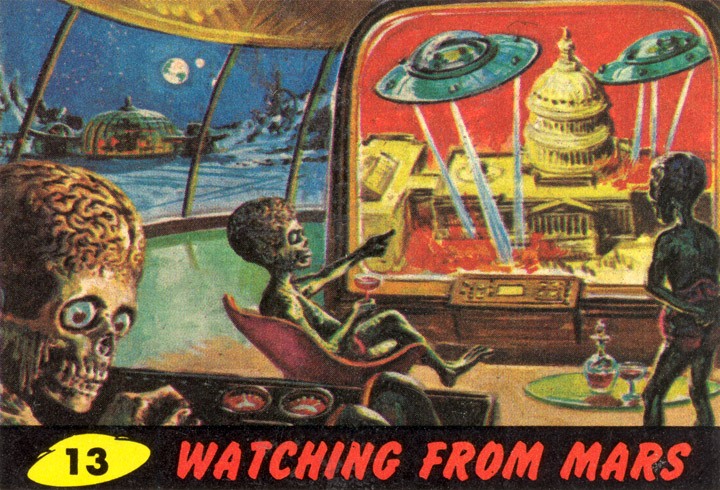 1962 Topps Mars Attacks Card #13 Watching From Mars 1962 Topps Mars Attacks Card #13 Watching From Mars