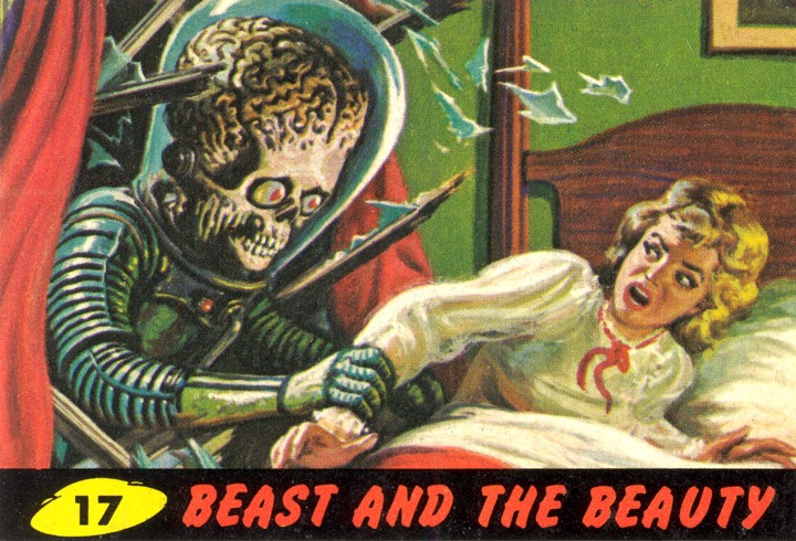1962 Topps Mars Attacks Card #17 Beast And The Beauty 1962 Topps Mars Attacks Card #17 Beast And The Beauty