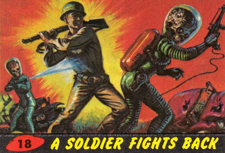 1962 Topps Mars Attacks Card #18 A Solider Fights Back