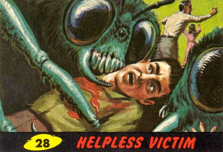 1962 Topps Mars Attacks Card #28 Helpless Victim 1962 Topps Mars Attacks Card #28 Helpless Victim