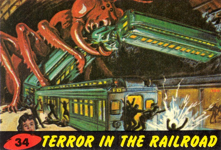 1962 Topps Mars Attacks Card #34 Terror In The Railroad
