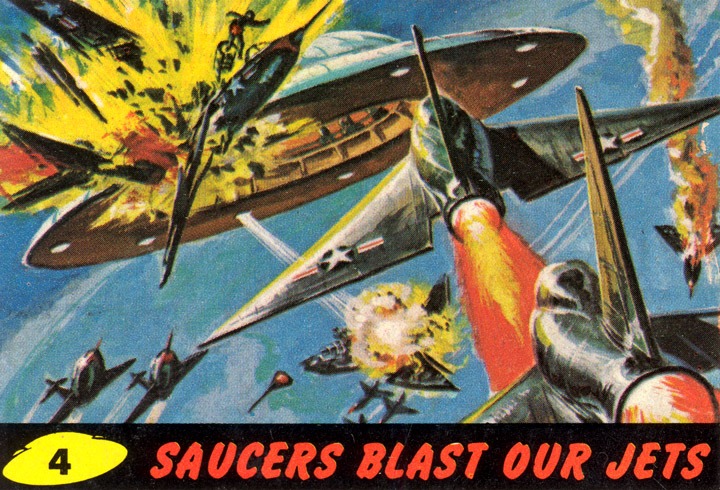 1962 Topps Mars Attacks Card #4 Saucers Blast Our Jets 1962 Topps Mars Attacks Card #4 Saucers Blast Our Jets