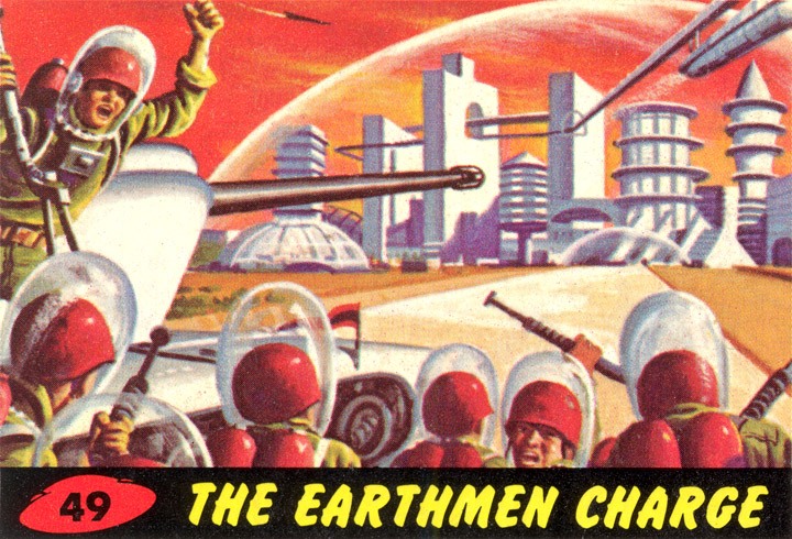 1962 Topps Mars Attacks Card #49 The Earthmen Charge 1962 Topps Mars Attacks Card #49 The Earthmen Charge
