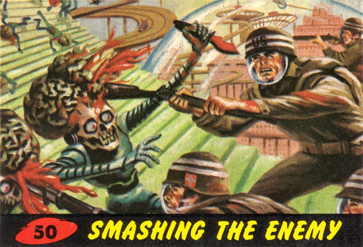 1962 Topps Mars Attacks Card #50 Smashing The Enemy 1962 Topps Mars Attacks Card #50 Smashing The Enemy