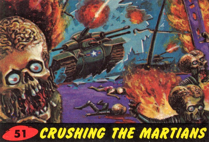 1962 Topps Mars Attacks Card #51 Crushing The Martians 1962 Topps Mars Attacks Card #51 Crushing The Martians