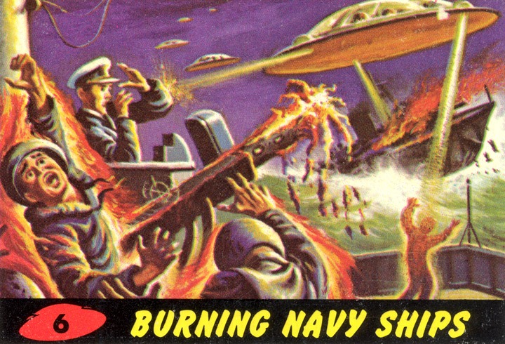 1962 Topps Mars Attacks Card #6 Burning Navy Ships