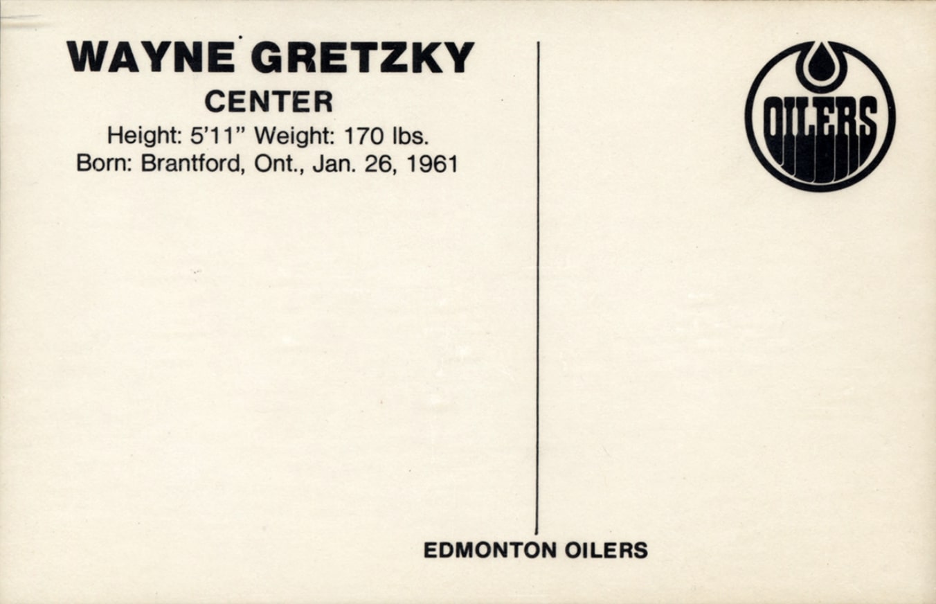 1979 Oilers Postcard Wayne Gretzky With Print Information 1979 Oilers Postcard Wayne Gretzky With Print Information