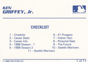 1989 Star Blue-Blue White Back #1 Ken Griffey Jr. Baseball Card Back Side 1989 Star Blue-Blue White Back #1 Ken Griffey Jr. Baseball Card Back Side