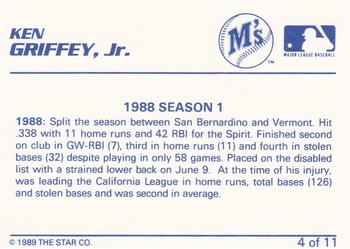 1989 Star Blue-Blue White Back #4 Ken Griffey Jr. Baseball Card Back Side