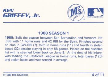 1989 Star Blue-Blue White Back #4 Ken Griffey Jr. Baseball Card Back Side 1989 Star Blue-Blue White Back #4 Ken Griffey Jr. Baseball Card Back Side