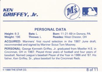 1989 Star Blue-Blue White Back #8 Ken Griffey Jr. Baseball Card Back Side