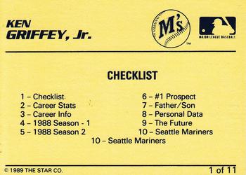 1989 Star Ken Griffey Jr. Blue-White Yellow Back #1 Ken Griffey Jr. Baseball Card Back Side