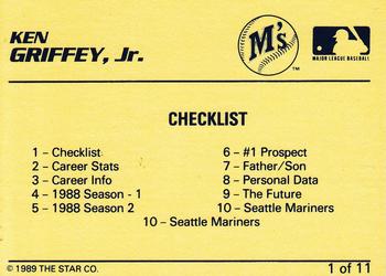 1989 Star Ken Griffey Jr. Blue-White Yellow Back #1 Ken Griffey Jr. Baseball Card Back Side 1989 Star Ken Griffey Jr. Blue-White Yellow Back #1 Ken Griffey Jr. Baseball Card Back Side