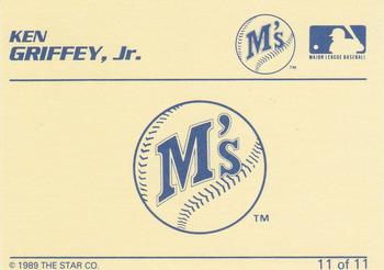 1989 Star Ken Griffey Jr. Blue-White Yellow Back #11 Ken Griffey Jr. Baseball Card Back Side 1989 Star Ken Griffey Jr. Blue-White Yellow Back #11 Ken Griffey Jr. Baseball Card Back Side
