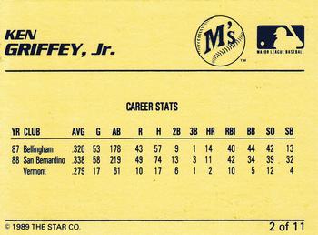 1989 Star Ken Griffey Jr. Blue-White Yellow Back #2 Ken Griffey Jr. Baseball Card Back Side