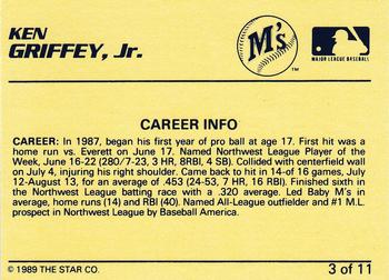 1989 Star Ken Griffey Jr. Blue-White Yellow Back #3 Ken Griffey Jr. Baseball Card Back Side