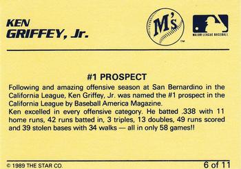 1989 Star Ken Griffey Jr. Blue-White Yellow Back #6 Ken Griffey Jr. Baseball Card Back Side