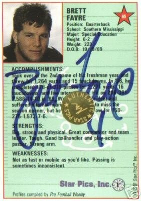 1991 Star Pics Autograph #65 Brett Favre Football Card Reverse Side With Autograph