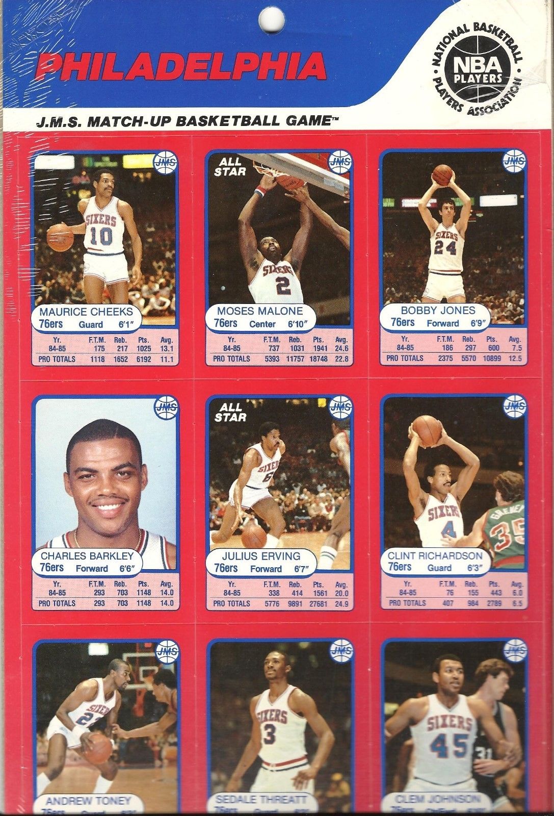 1985 JMS Game 76ers Uncut Sheet of Basketball Cards