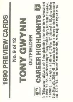 1990 Donruss Previews Tony Gwynn Baseball Card Reverse Side 1990 Donruss Previews Tony Gwynn Baseball Card Reverse Side