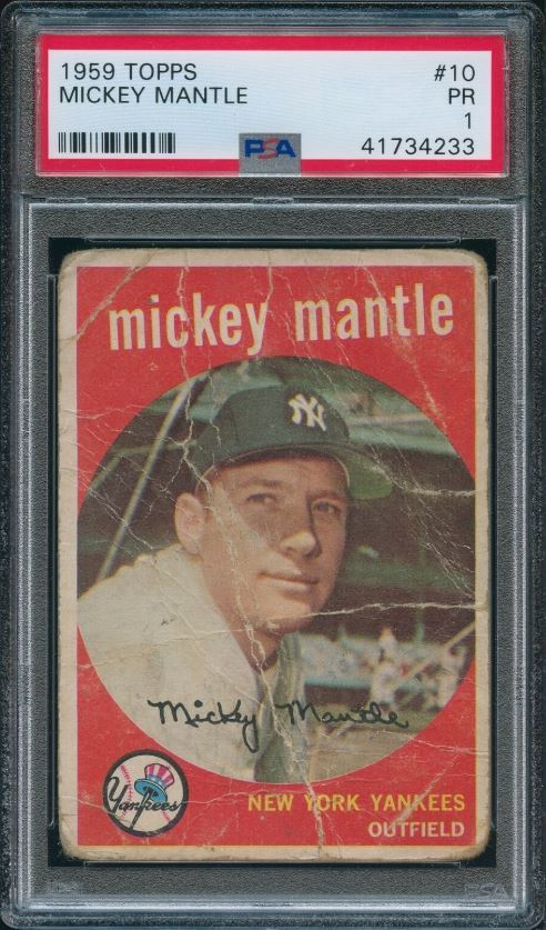 1959 Topps #10 Mickey Mantle Baseball Card Graded PSA 1