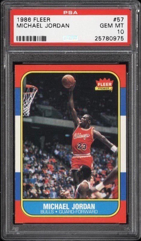 1986 Fleer #57 Michael Jordan Rookie Card Graded PSA 10 1986 Fleer #57 Michael Jordan Rookie Card Graded PSA 10