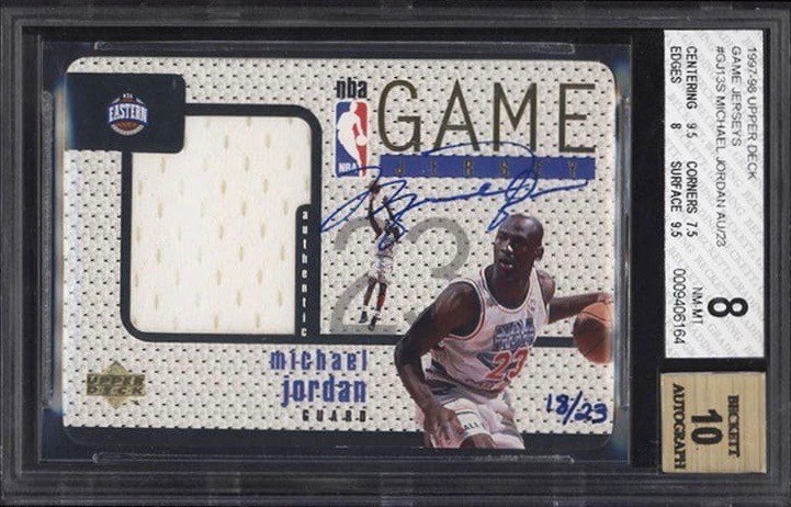 1997 Upper Deck Game Jersey Michael Jordan Card AUTO PATCH 18:23