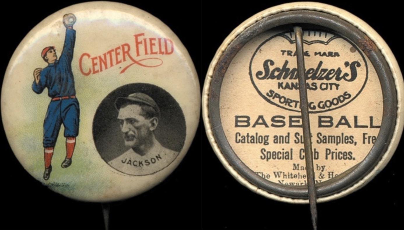 1910 Schmelzer's Sporting Goods Pin Joe Jackson