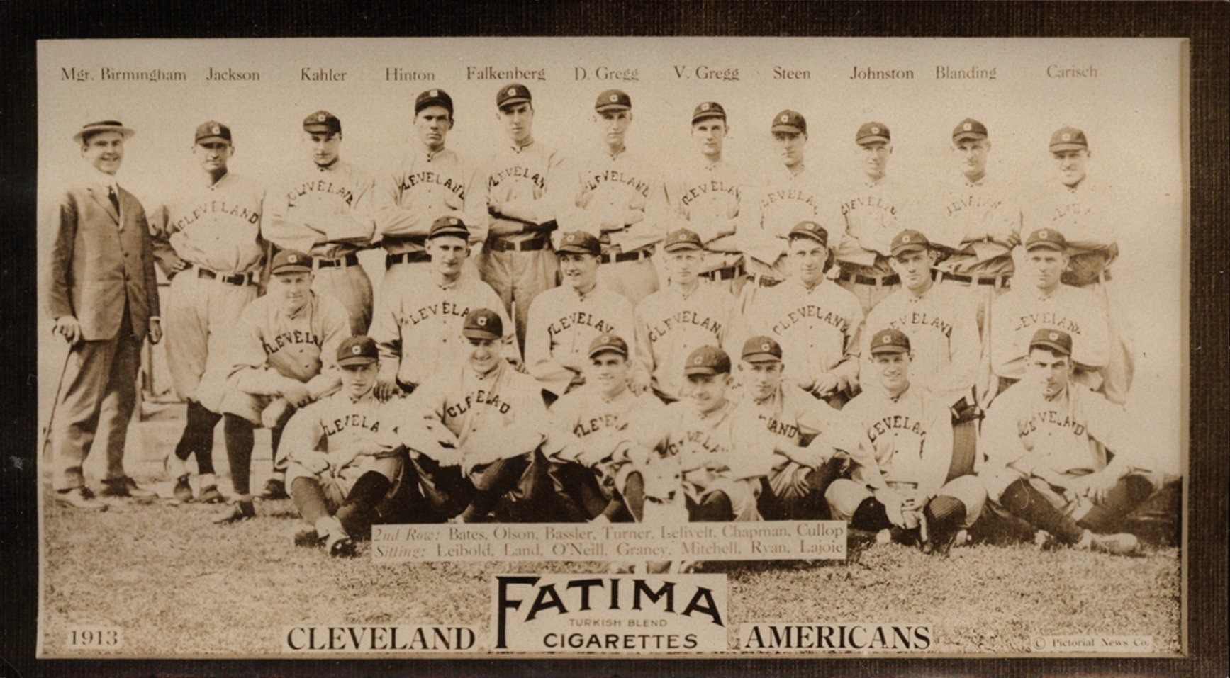 1913 Fatima Team Card Cleveland Indians With Joe Jackson