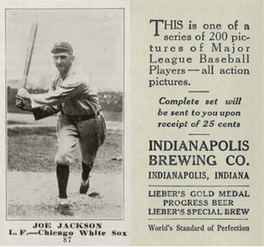 1916 Indianapolis Brewing Company #87 Joe Jackson Baseball Card