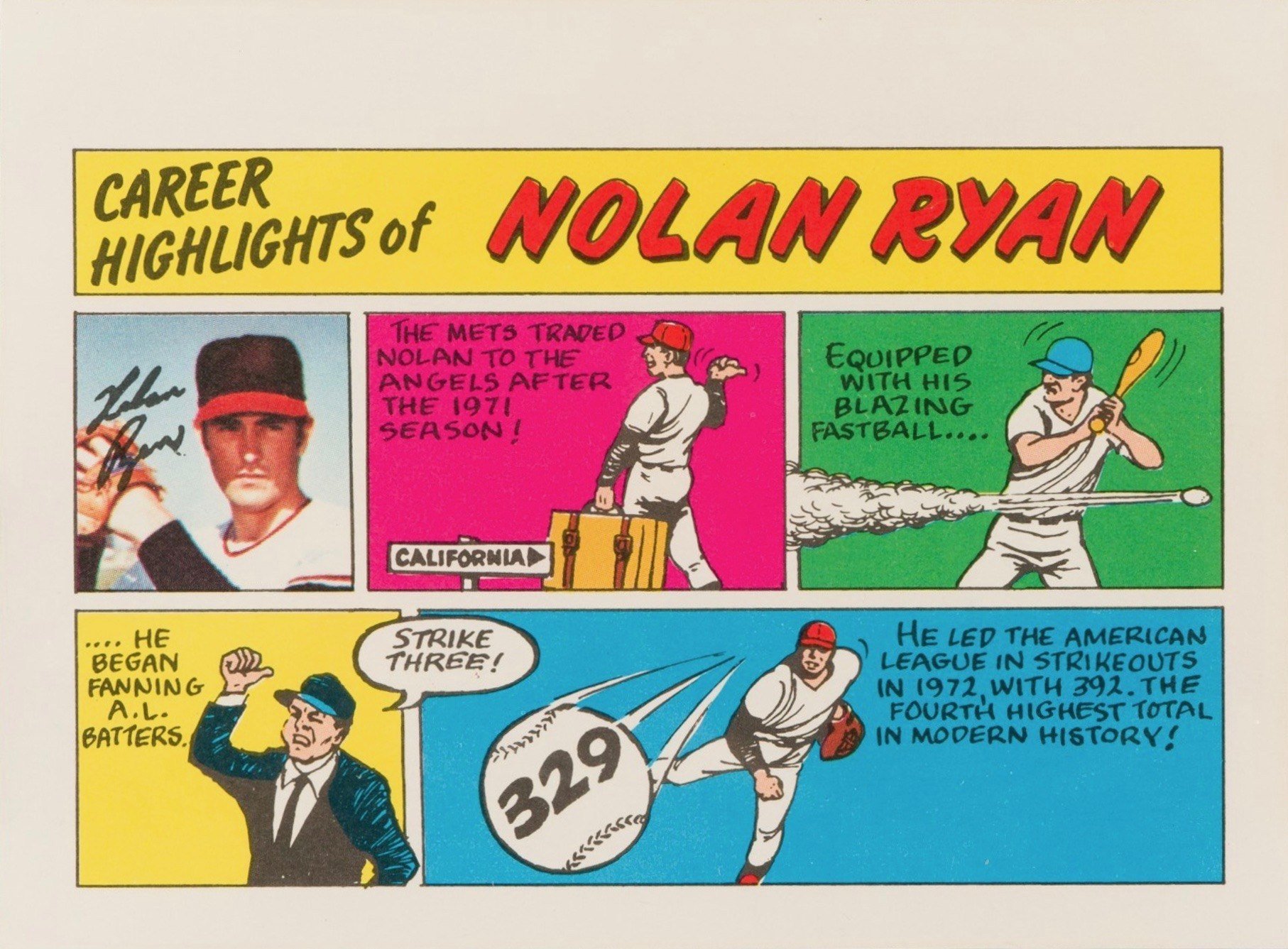 1973 Topps Comics Nolan Ryan Baseball Card 1973 Topps Comics Nolan Ryan Baseball Card