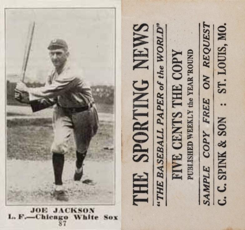 1916 M101-4 Shoeless Joe Jackson Baseball Card With Reverse