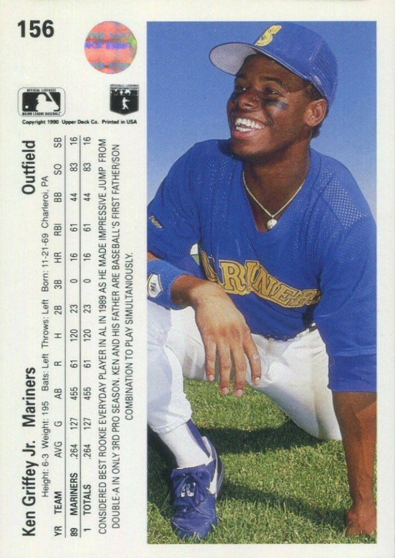 1990 Upper Deck #156 Ken Griffey Jr. Baseball Card With Copyright Displayed 1990 Upper Deck #156 Ken Griffey Jr. Baseball Card With Copyright Displayed